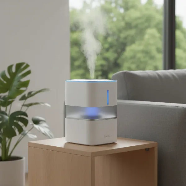 The BlueAir InvisibleMist Humidifier, a compact, clean-lined evaporative humidifier.