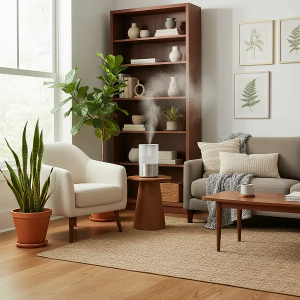 A filterless humidifier releasing mist, creating a comfortable and healthy indoor environment.