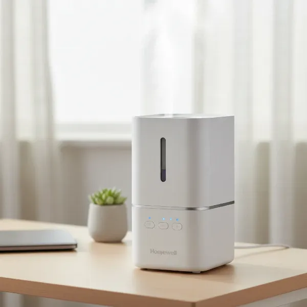 The Honeywell Designer Series Cool Mist Humidifier, a compact and stylish humidifier for small spaces.