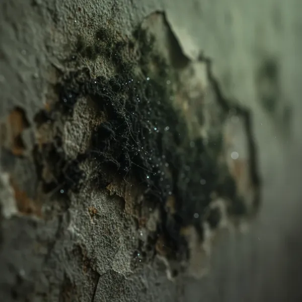 An image of mold growing in a humid corner of a house, emphasizing the negative effects of high humidity on health and home integrity.