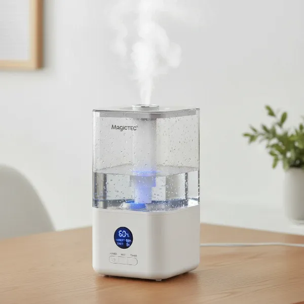Magictec Cool Mist Humidifier showcasing its 2.5L tank and 360-degree nozzle