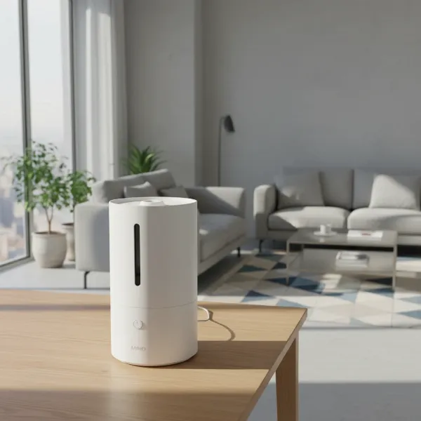 Miro NR07G humidifier with a sleek, minimalist design, blending into a modern home interior.