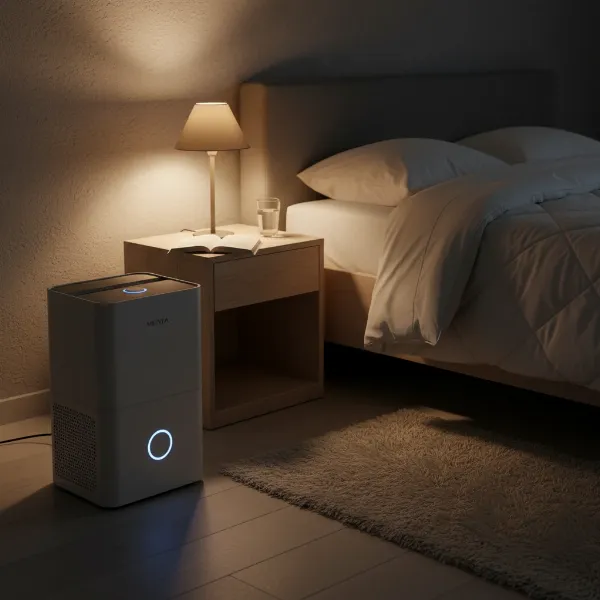 Venta Airwasher LW25 in a quiet bedroom, operating silently at night.